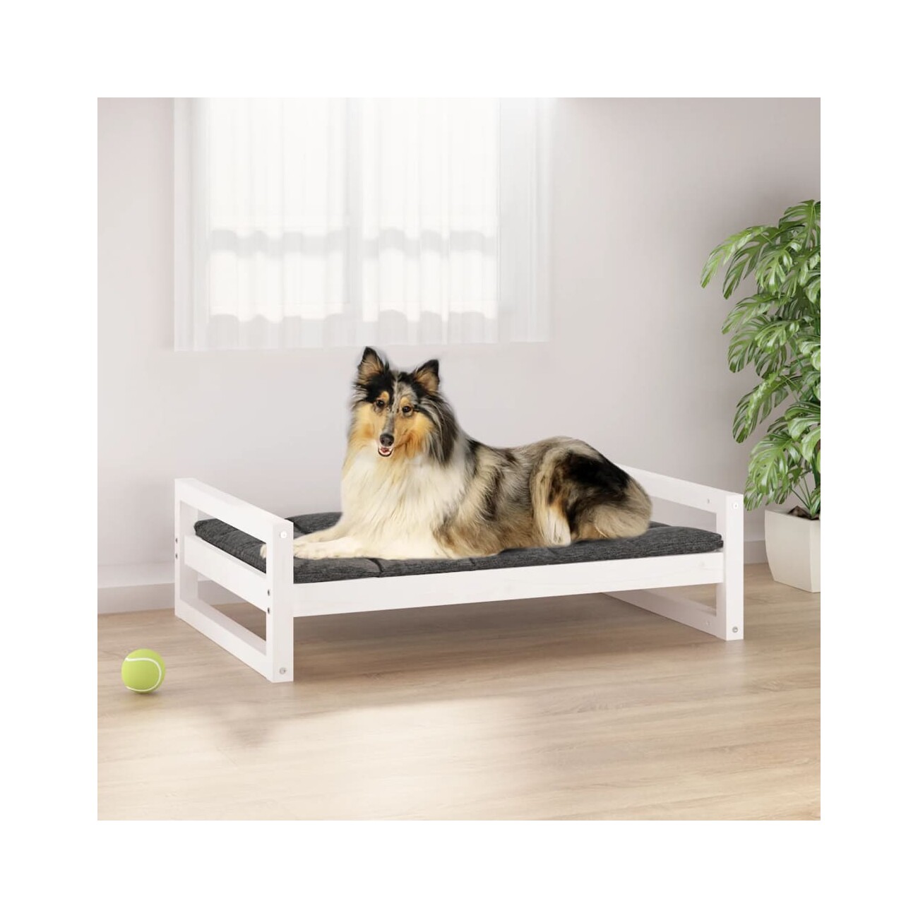 VidaXL Hundebett XL (95,5x65,5x28 cm) aus Kiefernholz weiß