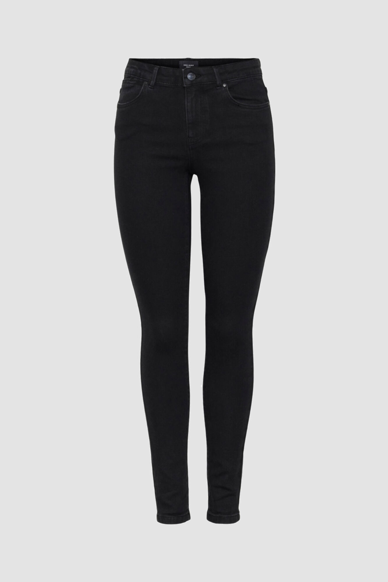 Calça jeans básica feminina, cintura regular - preta