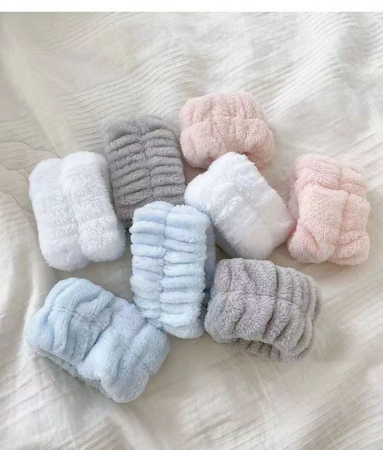 Baburu - Effen koraal fleece gezichtsreiniger polsbandje / set