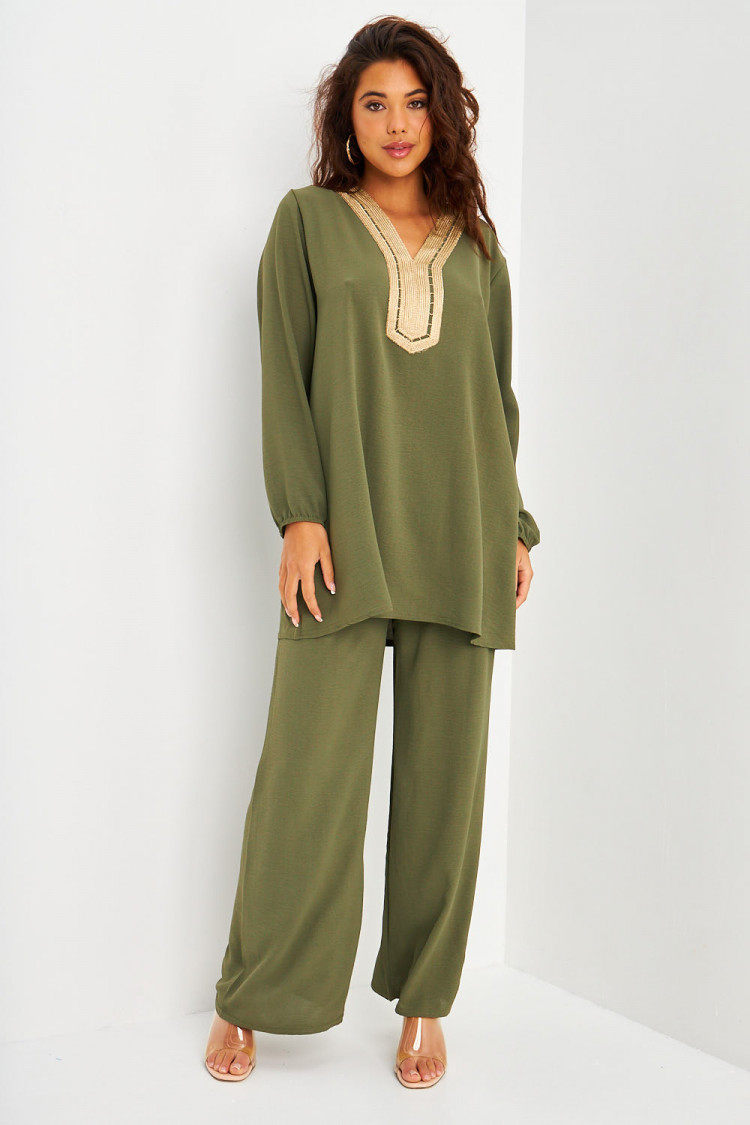 Ensemble 2 pièces tunique + pantalon kaki