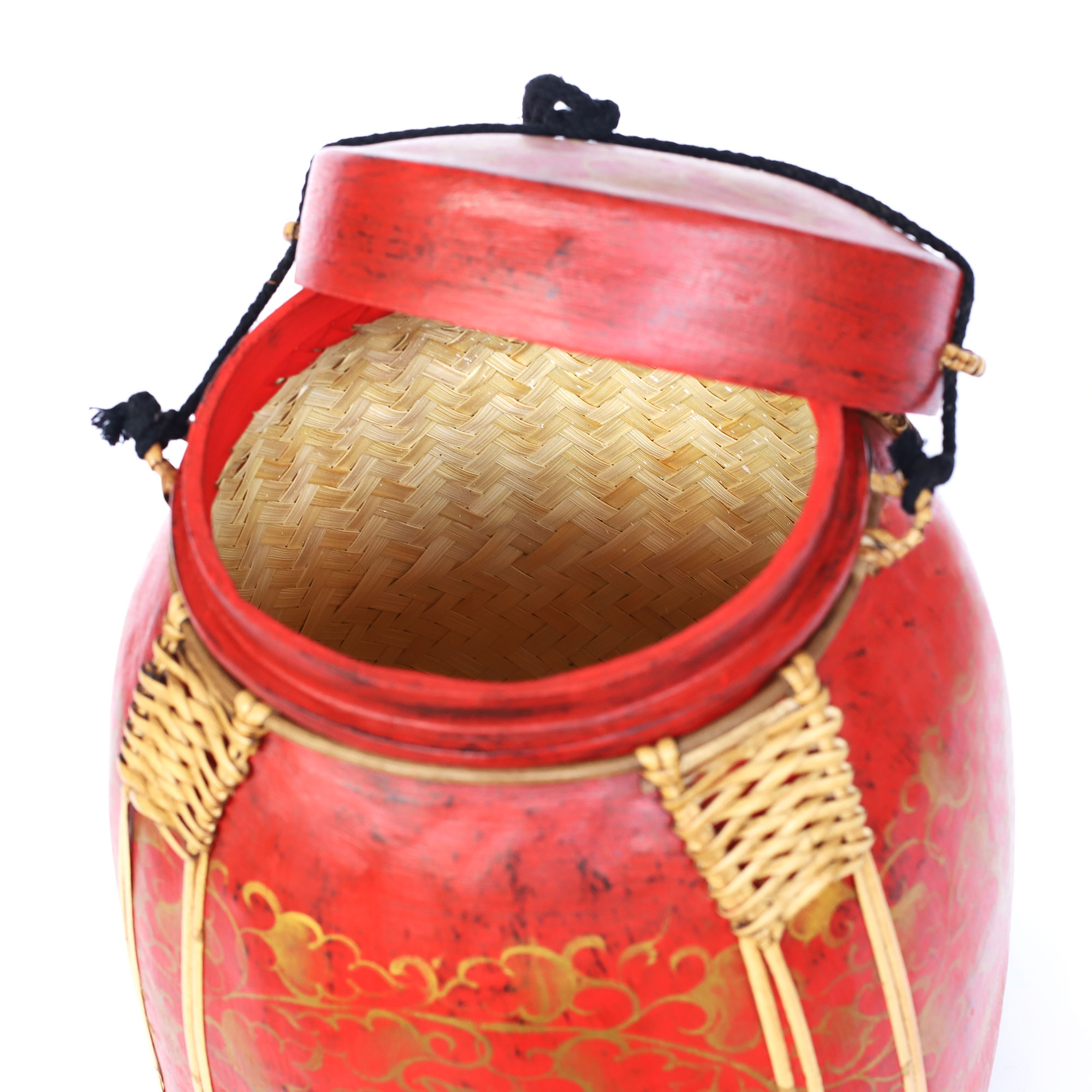 Reisdose aus Bambus, 'Blumenmuster', rot, B 25 cm, H 45 cm, T 25 cm von fischer's lagerhaus