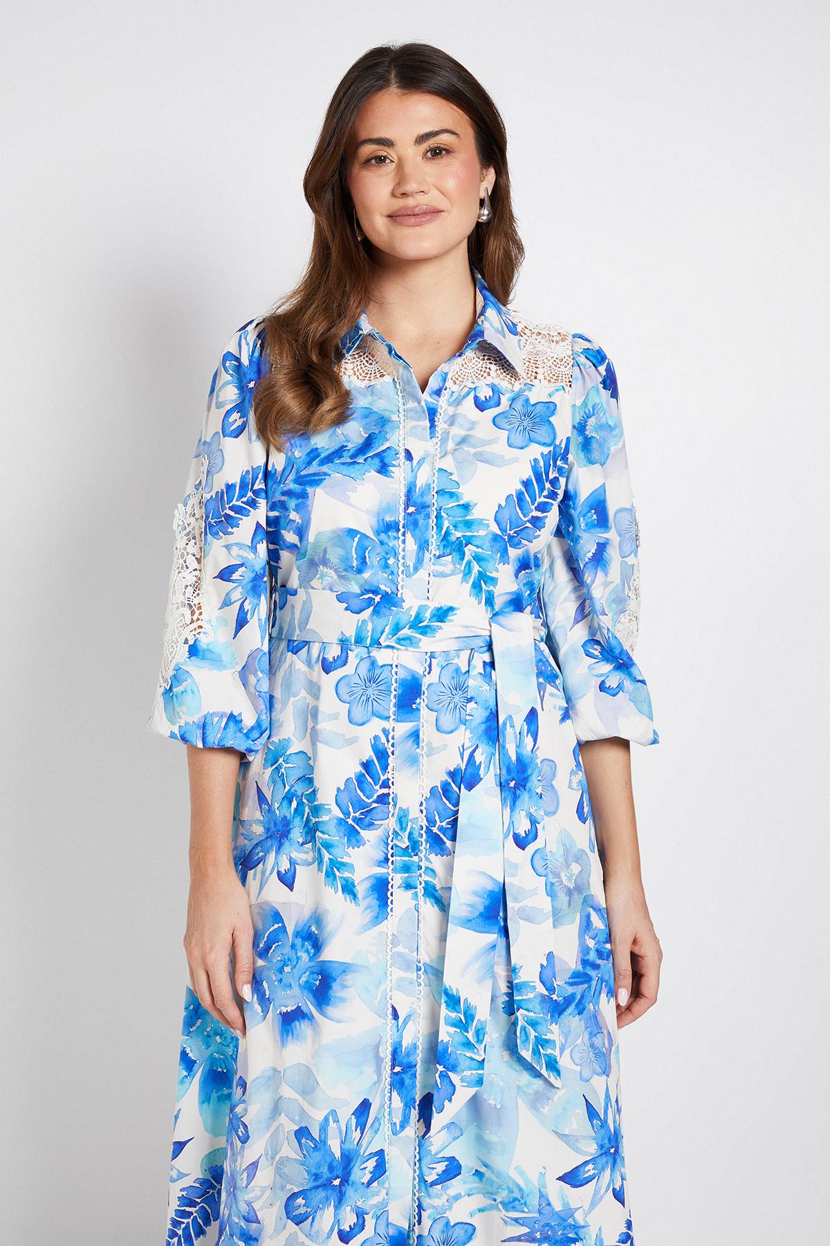 Wallis Robe Chemise En Coton À Détails Floraux Ajourés