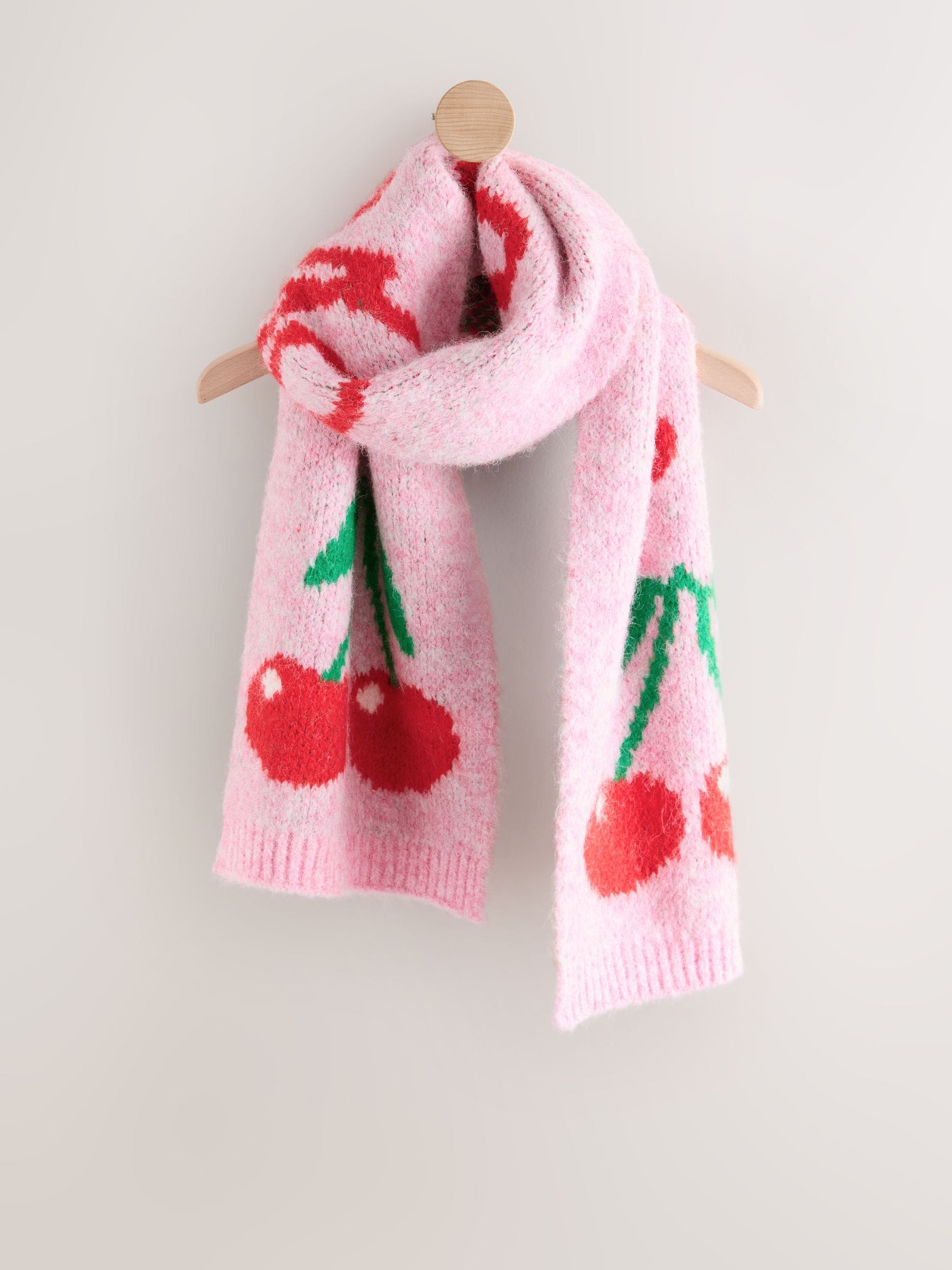 Roze - Cherry Slogan Knitted Heavyweight Scarf