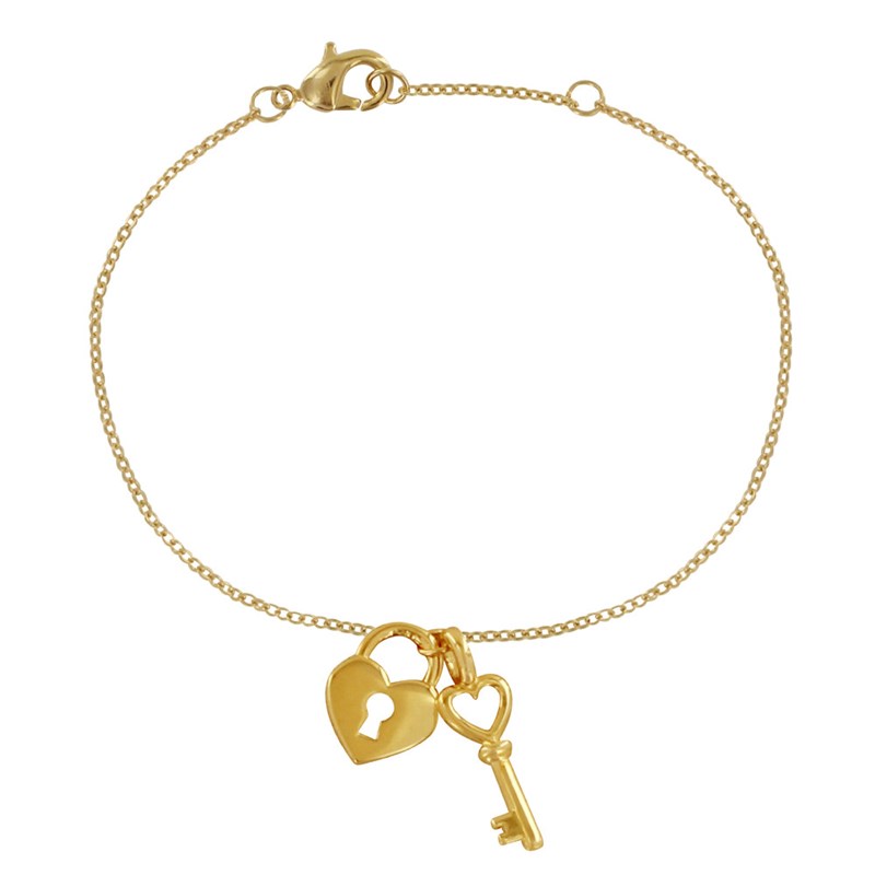 Bracelet Plaqué Or Breloques Cadenas Coeur et Clé