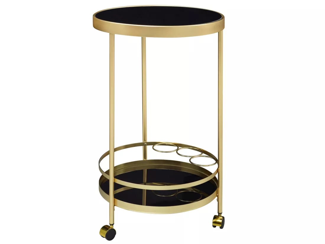 desserte table d'appoint dorée sur roulettes chariot de salle à manger en verre rond Ø 45 cm