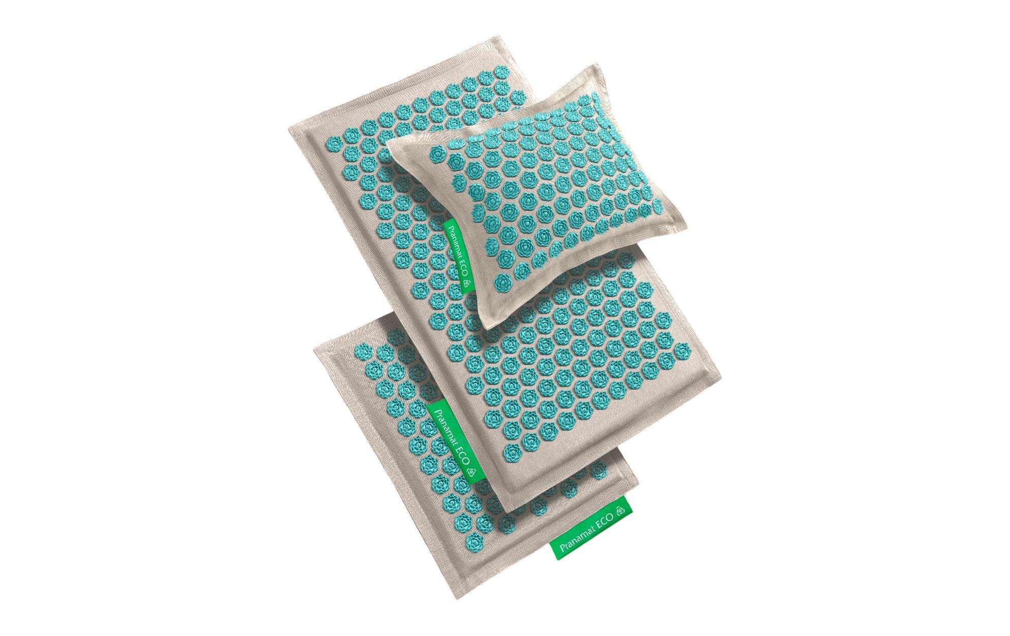 ECO Massage Set - Matte + Kissen + Minimatte türkis<br>Handgefertigtes Ganzkörper-Wellness-Set aus natürlichen Materialien