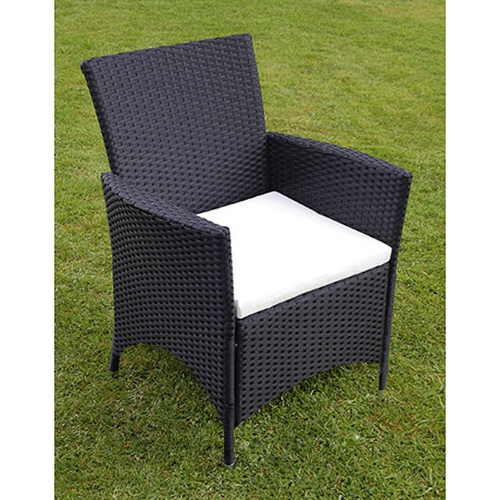 Mobilier à dîner salon de jardin 7 pièces avec coussins résine tressée noir