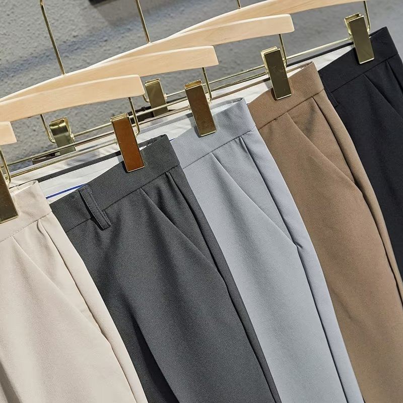 Femilina - Mid Rise Plain Cropped Tapered Dress Pants