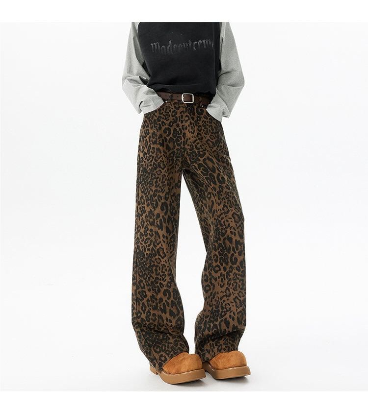 Sheck - Mid Rise Leopard Print Straight Leg Jeans (Diverse designs)