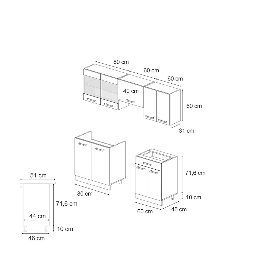Vicco Küchenzeile R-Line Solid Weiß Schwarz 200 cm modern Küchenschränke Küchenmöbel