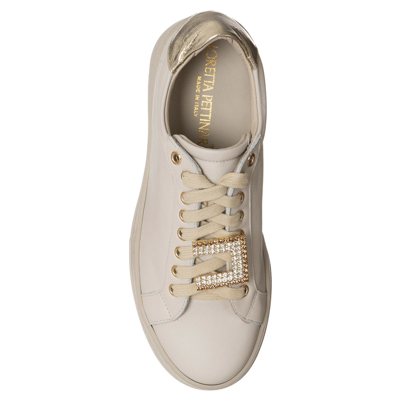 Loretta Pettinari Sneakers en Cuir Ambre beige/doré