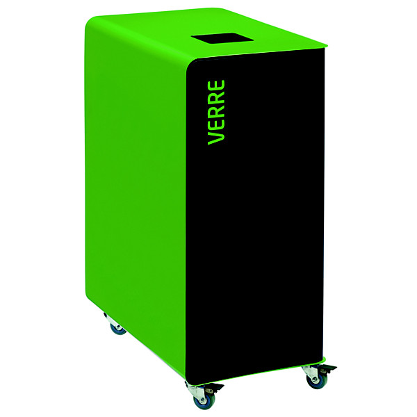 Borne de tri sélectif 90 L support-sac avec roulettes sans serrure - cubatri - tri verre -gris+vert