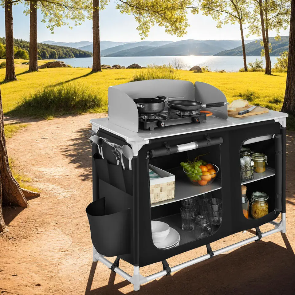 tectake - Campingkeuken 116x52x107cm, Zwart
