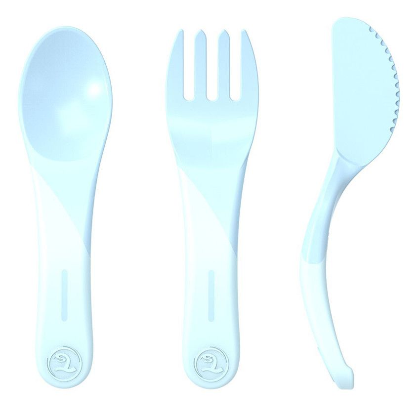 Set de 3 couverts d’apprentissage 6+ mois – Bleu Pastel - Ecru