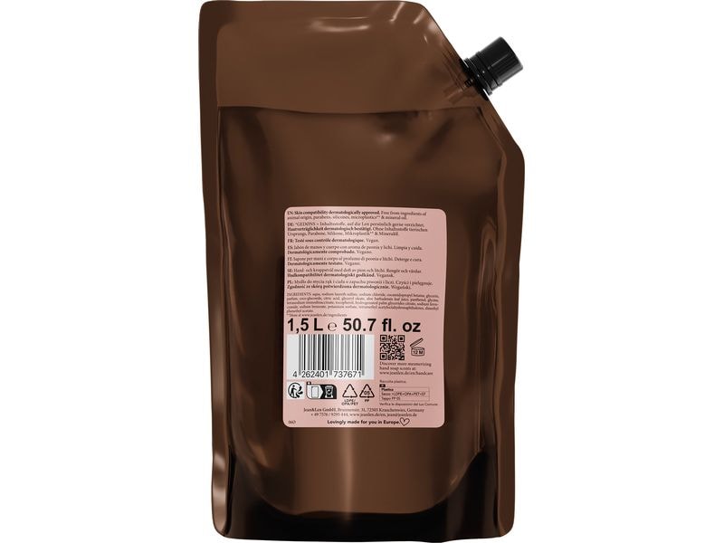 Jean & Len Flüssigseife Pfingstrose und Litchi 1,5 l Natürliche Pflegeseife reinigt sanft Hände und Körper