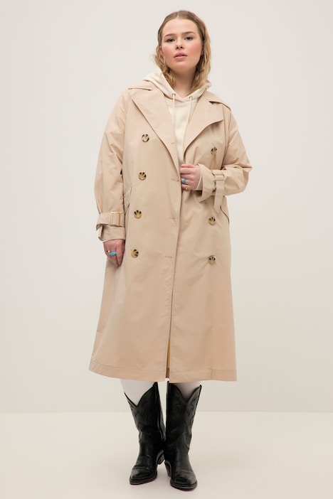 Trenchcoat, oversized, Revers, Bindegürtel