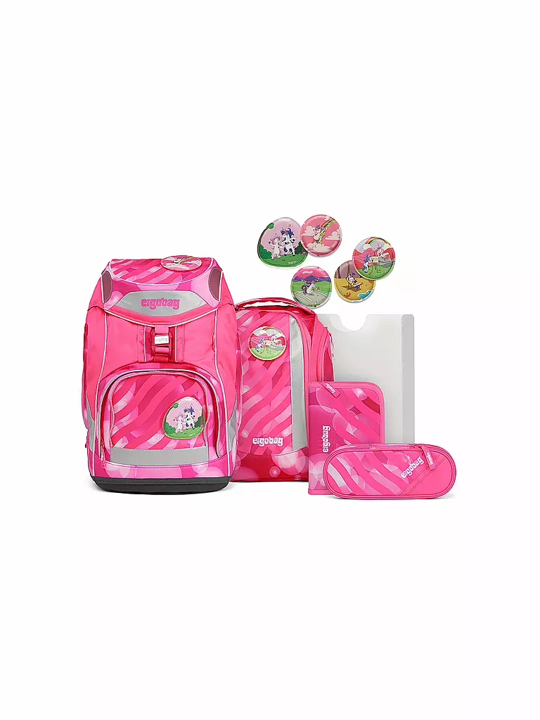 ERGOBAG Schulrucksack Set 6tlg Pack - KuntBärbuntes Einhorn Neo Edition pink