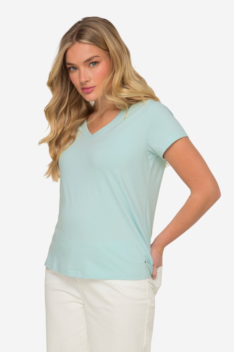 T-Shirt, kleiner Knoten Print, V-Ausschnitt, Halbarm, OEKO-TEX MIG