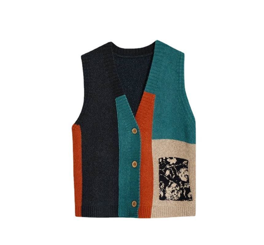 Hanji - V-hals trui met bloemenprint en knoopjes