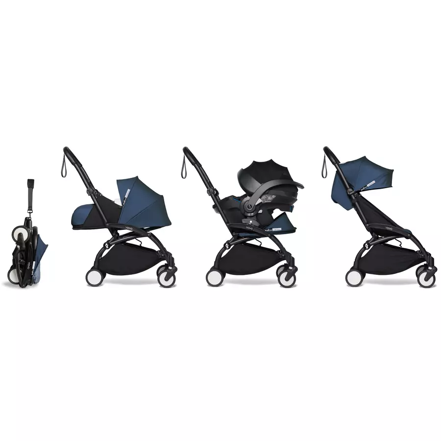 BABYZEN Kinderwagen YOYO2 6+ Black mit Textilset Air France Blue und Backpack YOYO Black