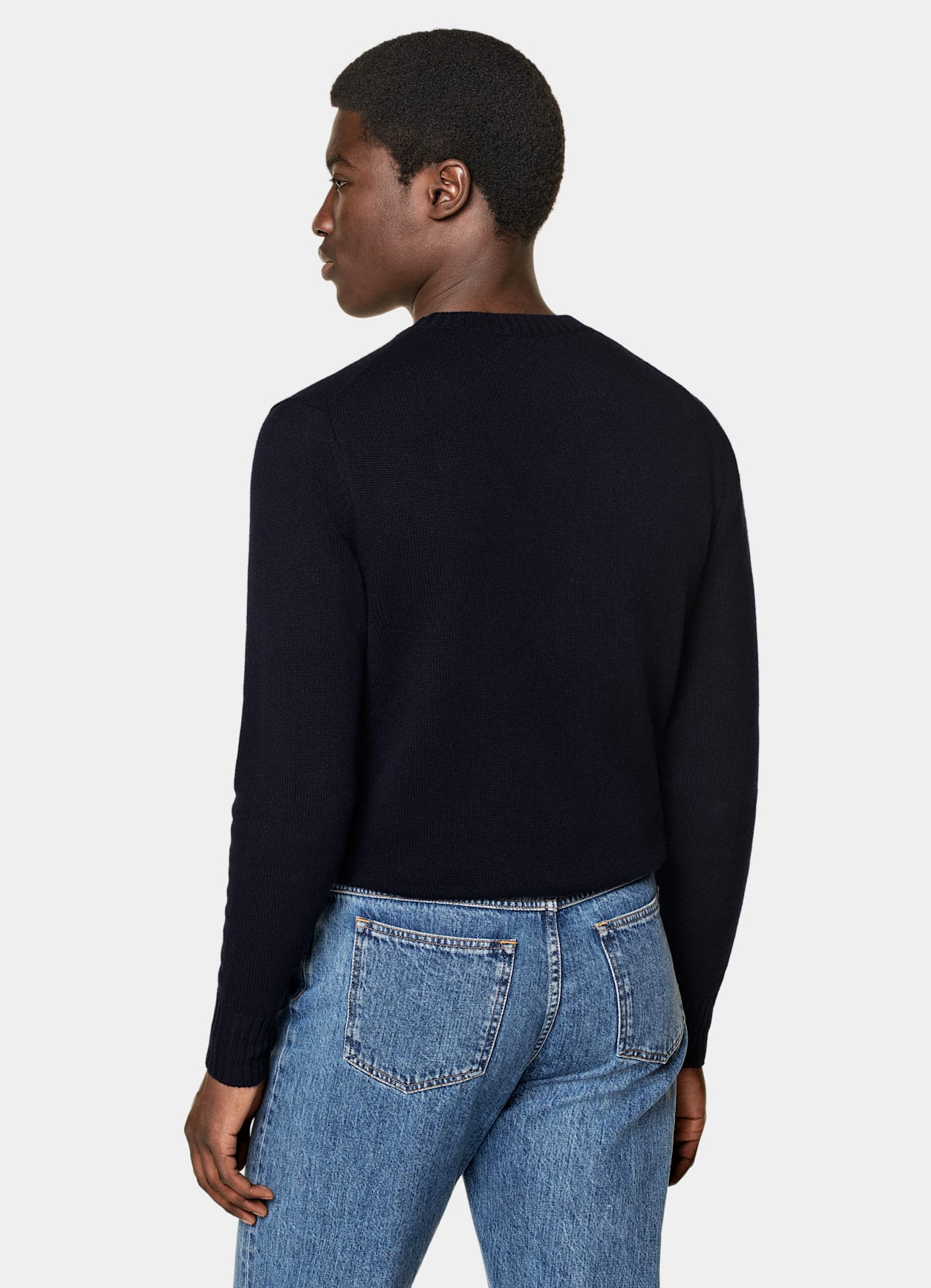Pull col rond bleu marine