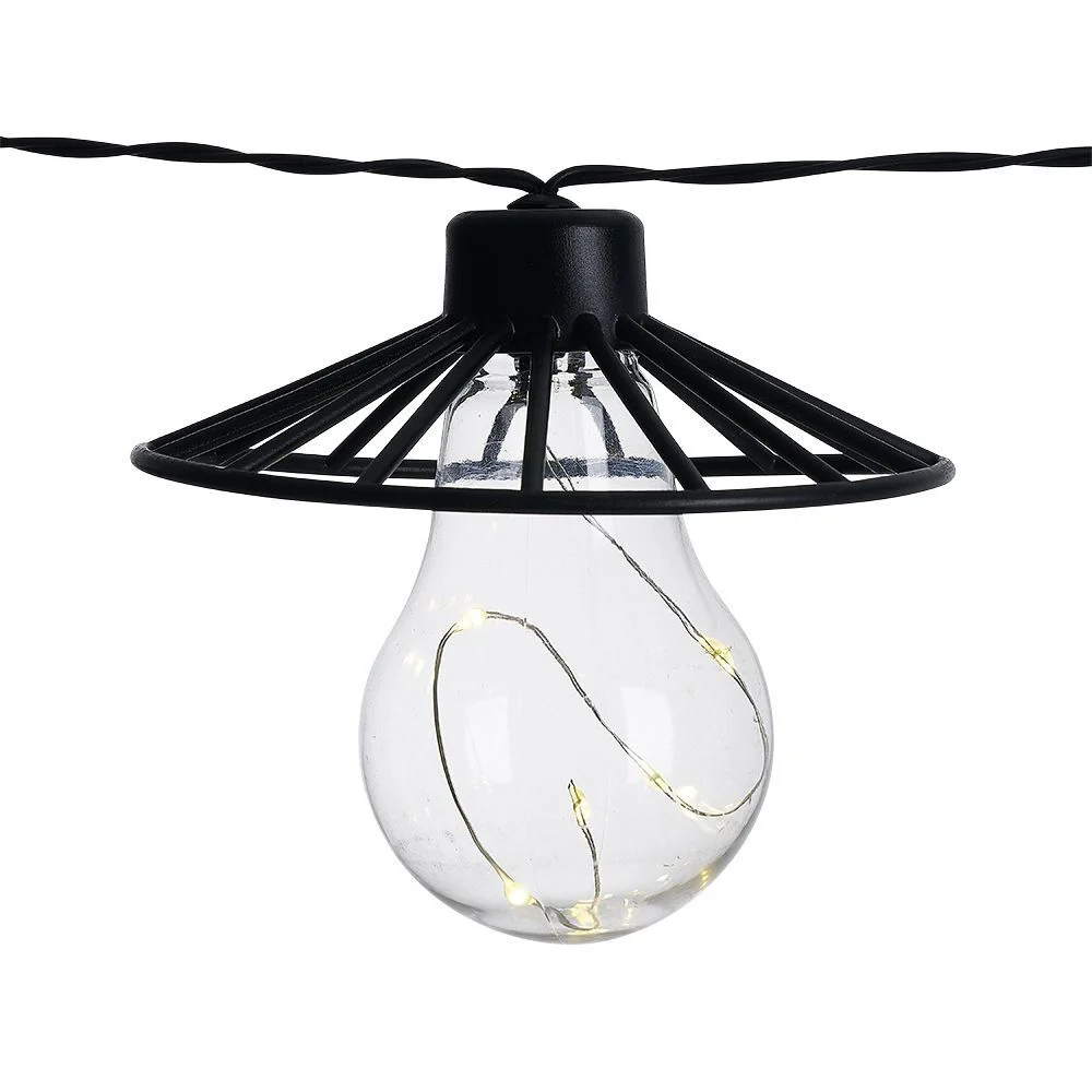 Guirlande solaire 10 ampoules à LED déco ombrelle métal noir