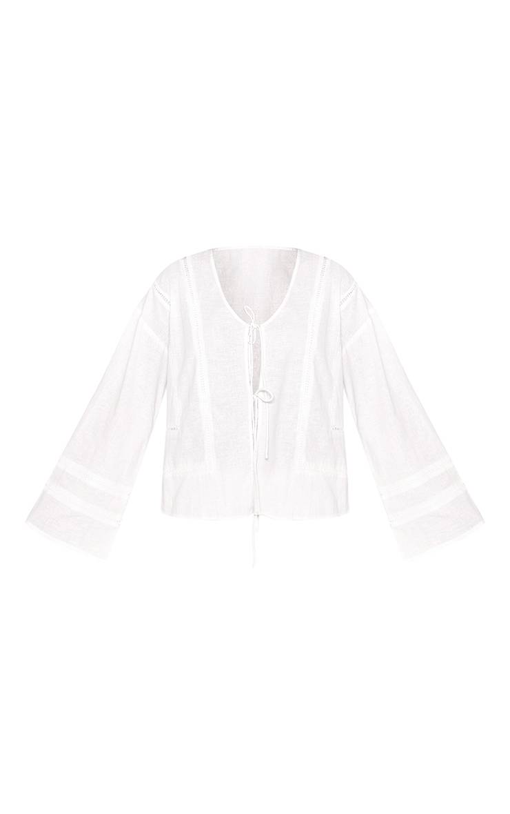 Blanc Ensemble Coordonné Chemise En Lin Avec Détails Ajourés