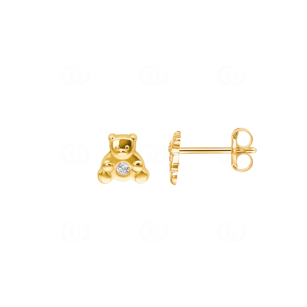 Ohrstecker 750/18 K Gelbgold Teddybär mit Zirkonia