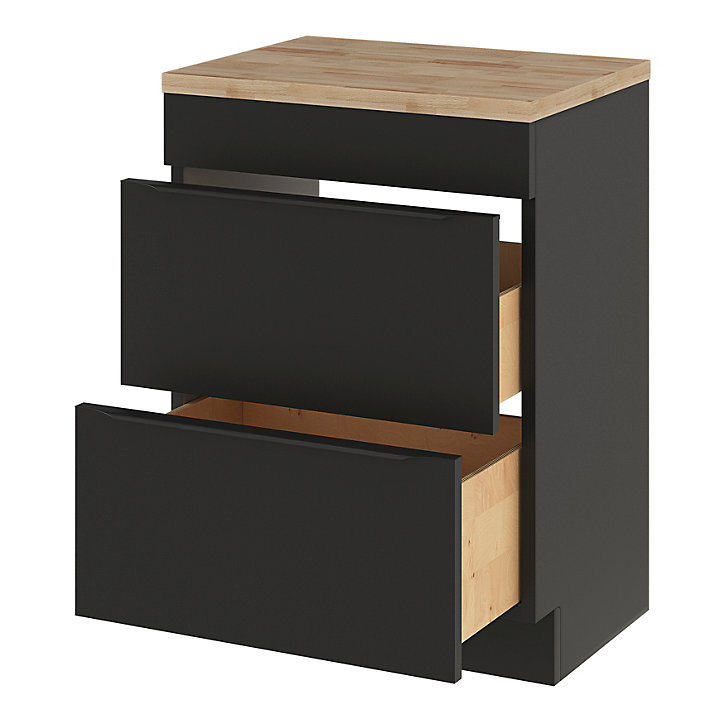Ensemble salle de bains l.60 cm meuble à poser Imandra noir mat + plan de toilette chêne