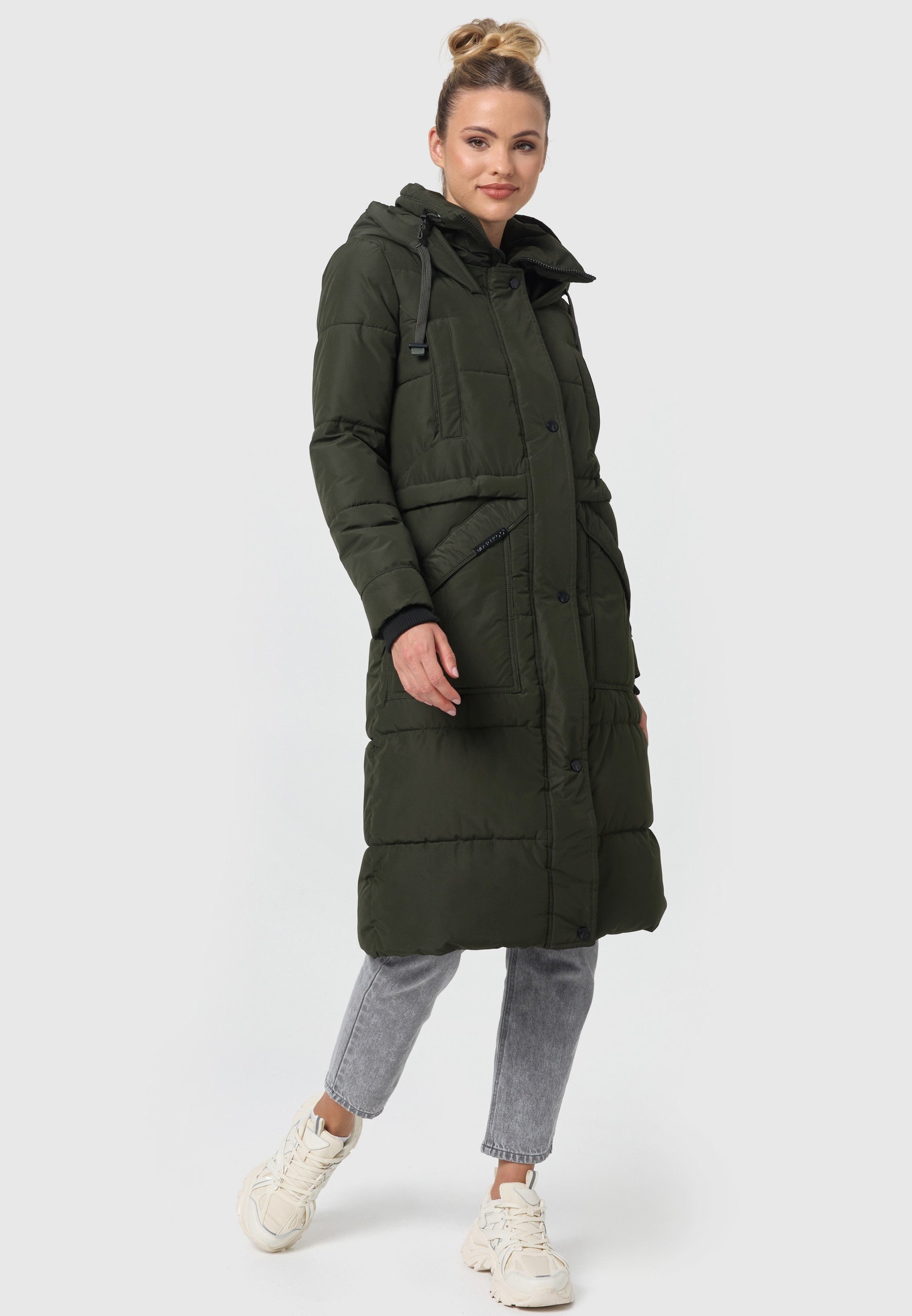 MARIKOO Damen Winter Steppmantel Stepp Jacke Mantel Parka warm mit Stehkragen & Kapuze Ayumii