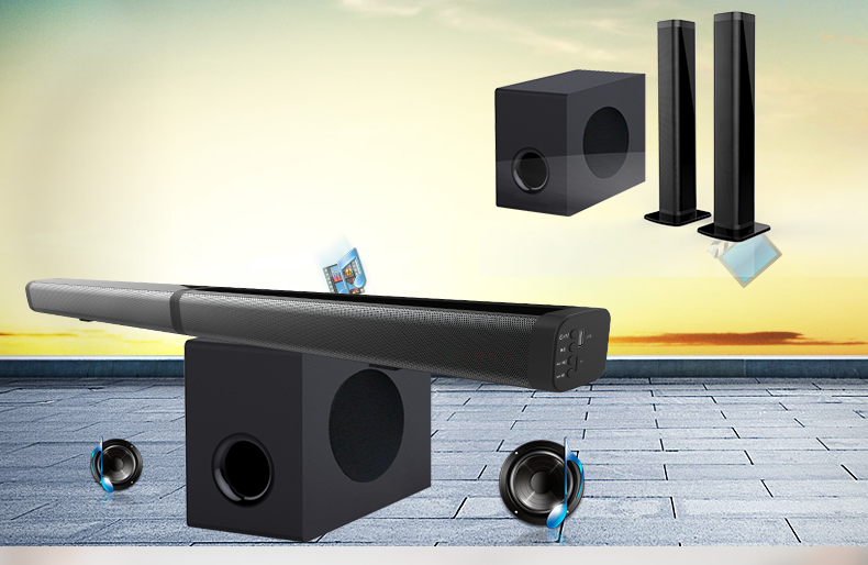 (2er Set) 80W Bluetooth Stereo Soundbar Heimkino TV Lautsprecher   1x Subwoofer / USB / Aux-In / Coax-In   Fernbedienung - Schwarz