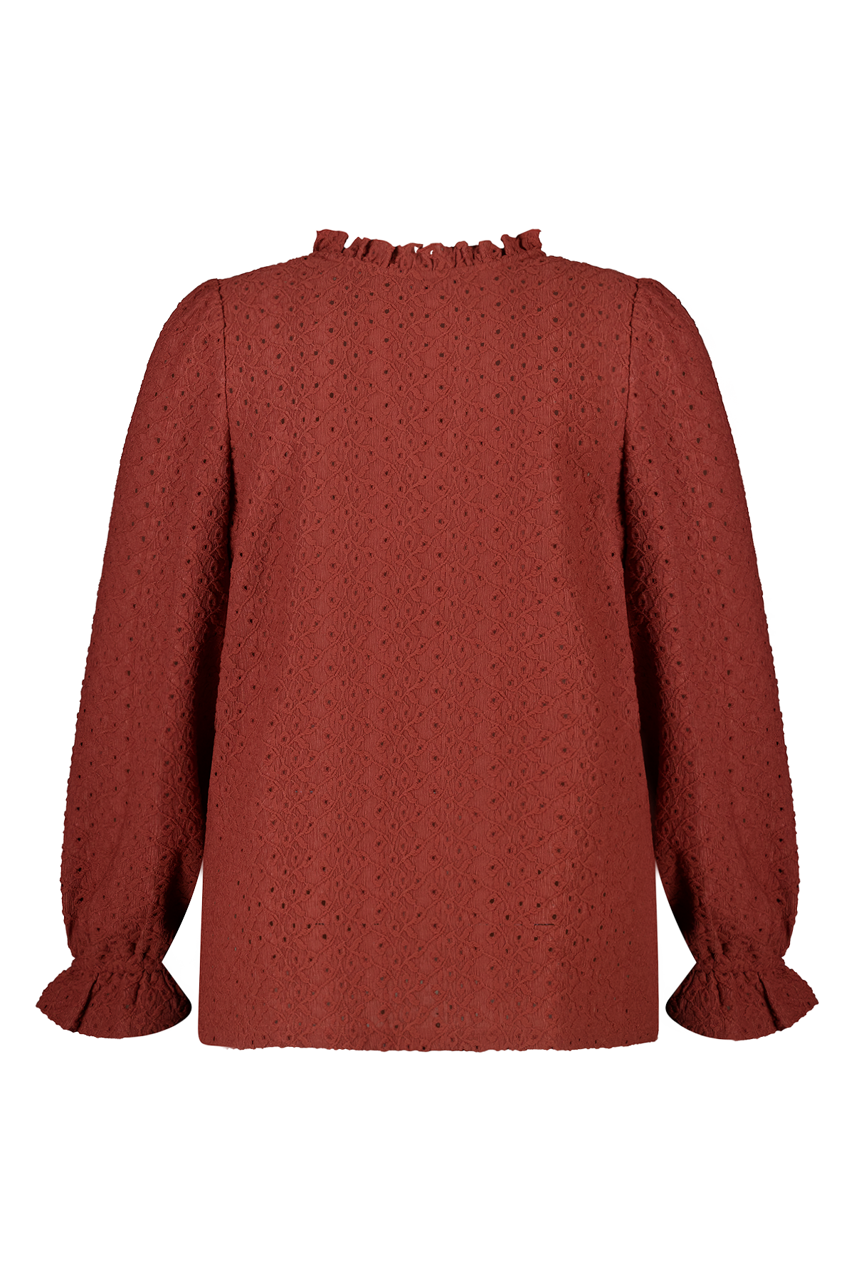 Top met broderie stone red