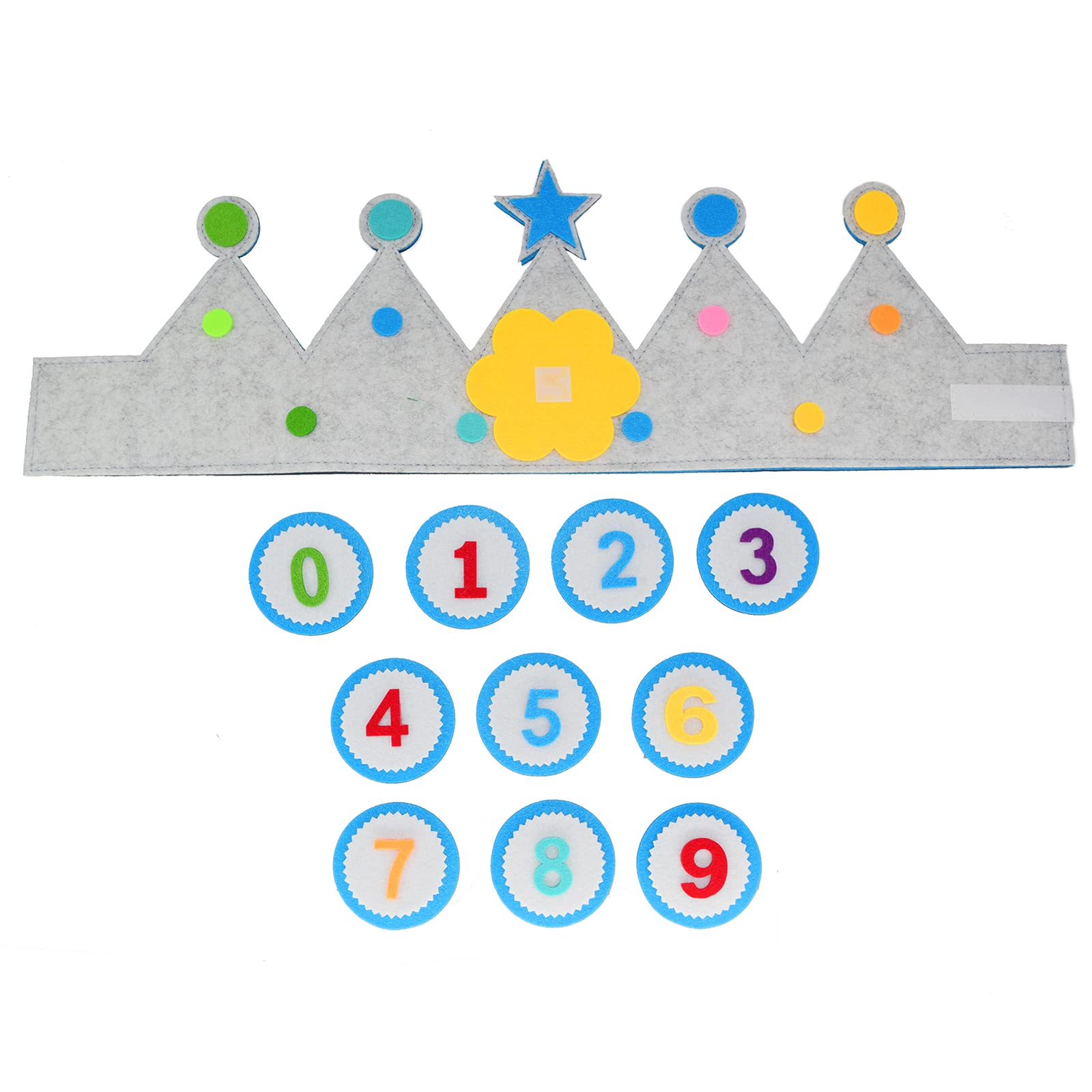 (12-tlg. Set) Filz Kinder Geburtstag Krone Party Accessoire mit Klettverschluss Zahlen   Birthday Boy Schärpe - Bunt