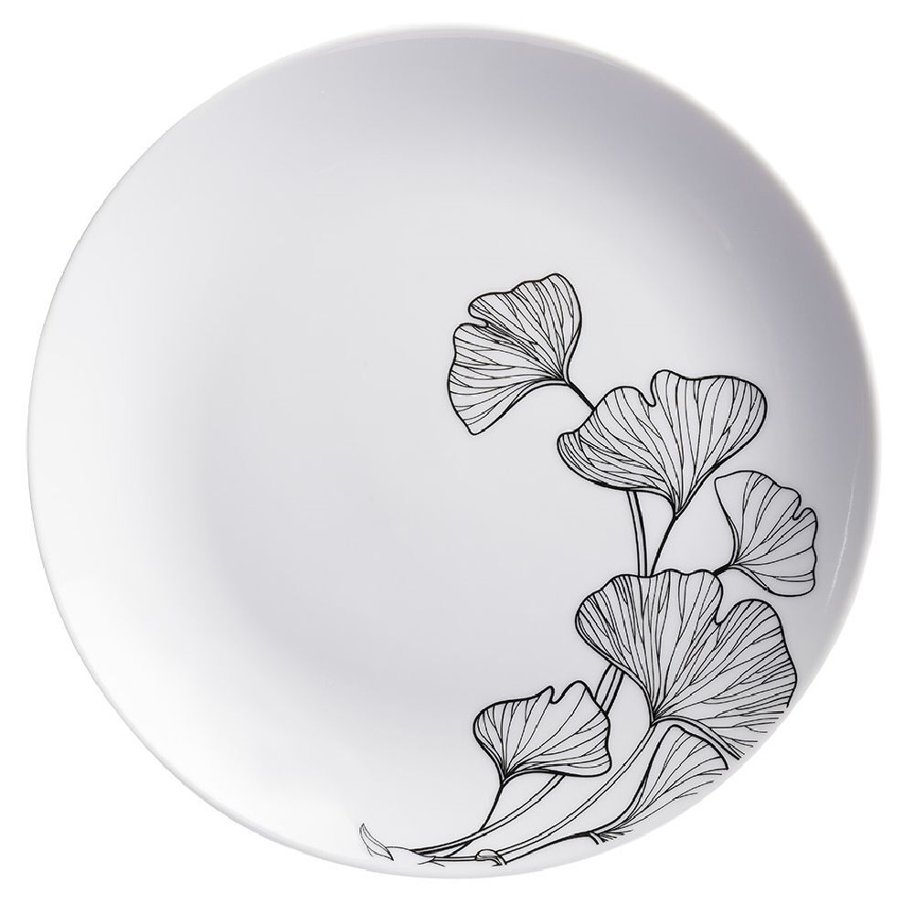Assiette à dessert décor fleur blanc noir