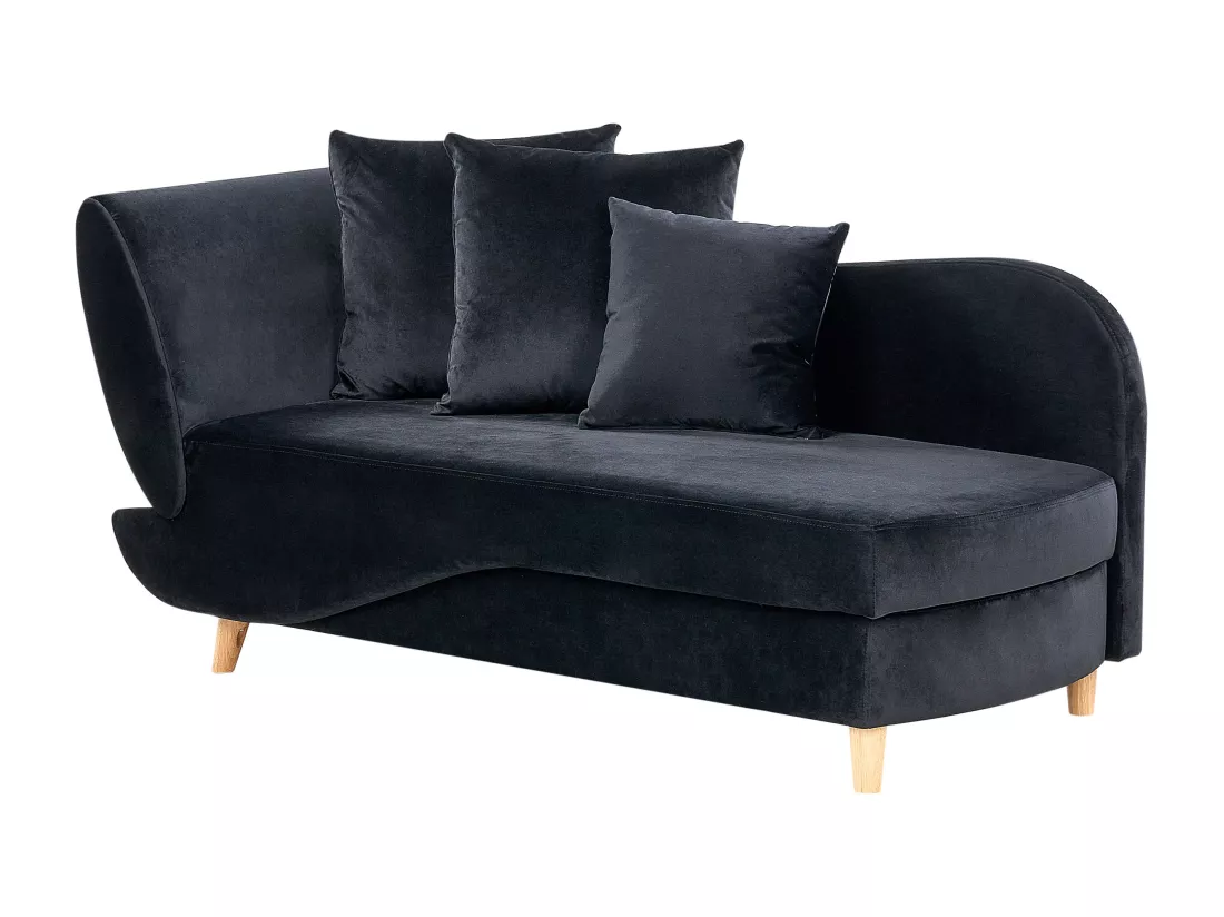 Chaise longue côté droite en velours noir MERI II