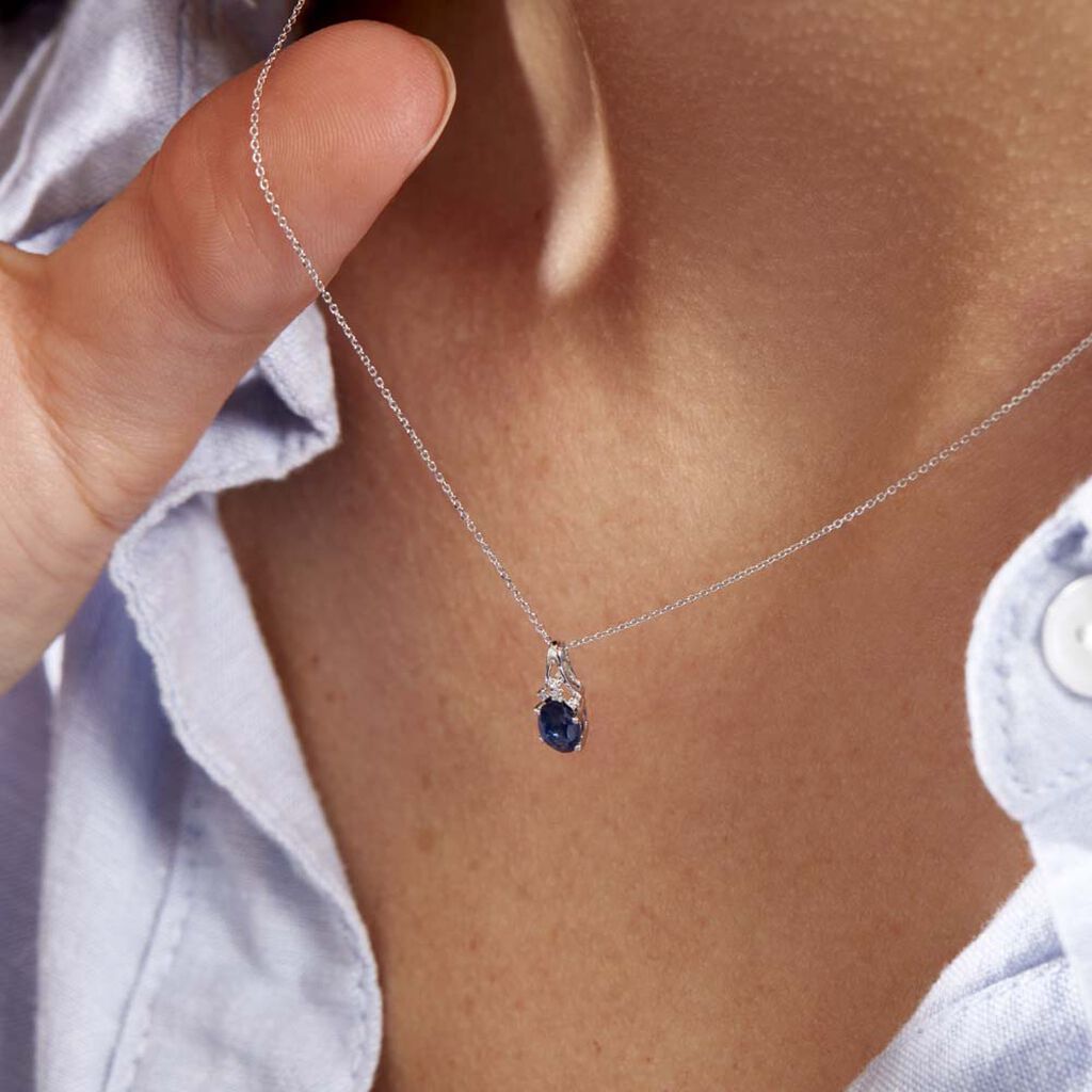 Collier Marie Or Blanc Saphir Diamant