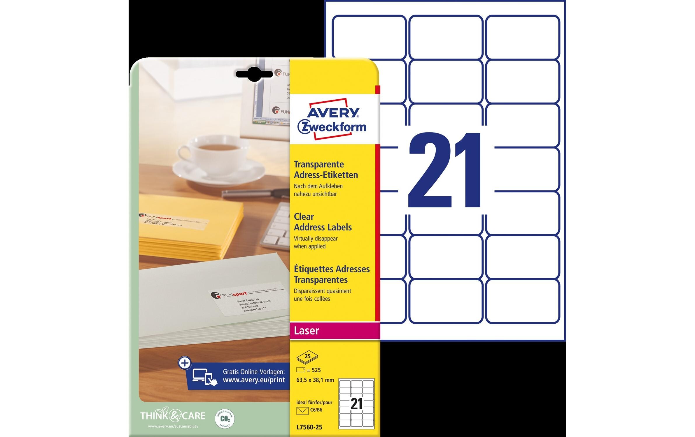 Versand-Etiketten 63.5 x 38.1 mm L7560 TransparentUniversal-Etiketten