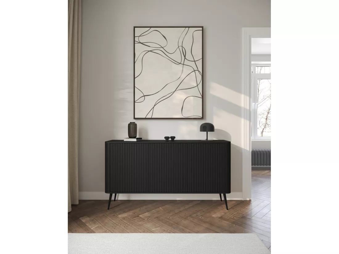 Buffet 3 portes - 163 cm - noir - OVARLO