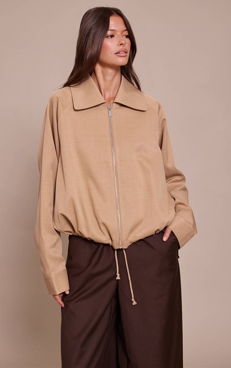Beige Veste Bomber Utilitaire À Cordon De Serrage