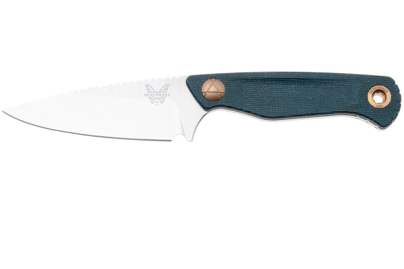 Benchmade Dacian 203-04 Stonewashed CPM MagnaCut, Blue Canvas Micarta vaststaand mes, lederen en kydex schede