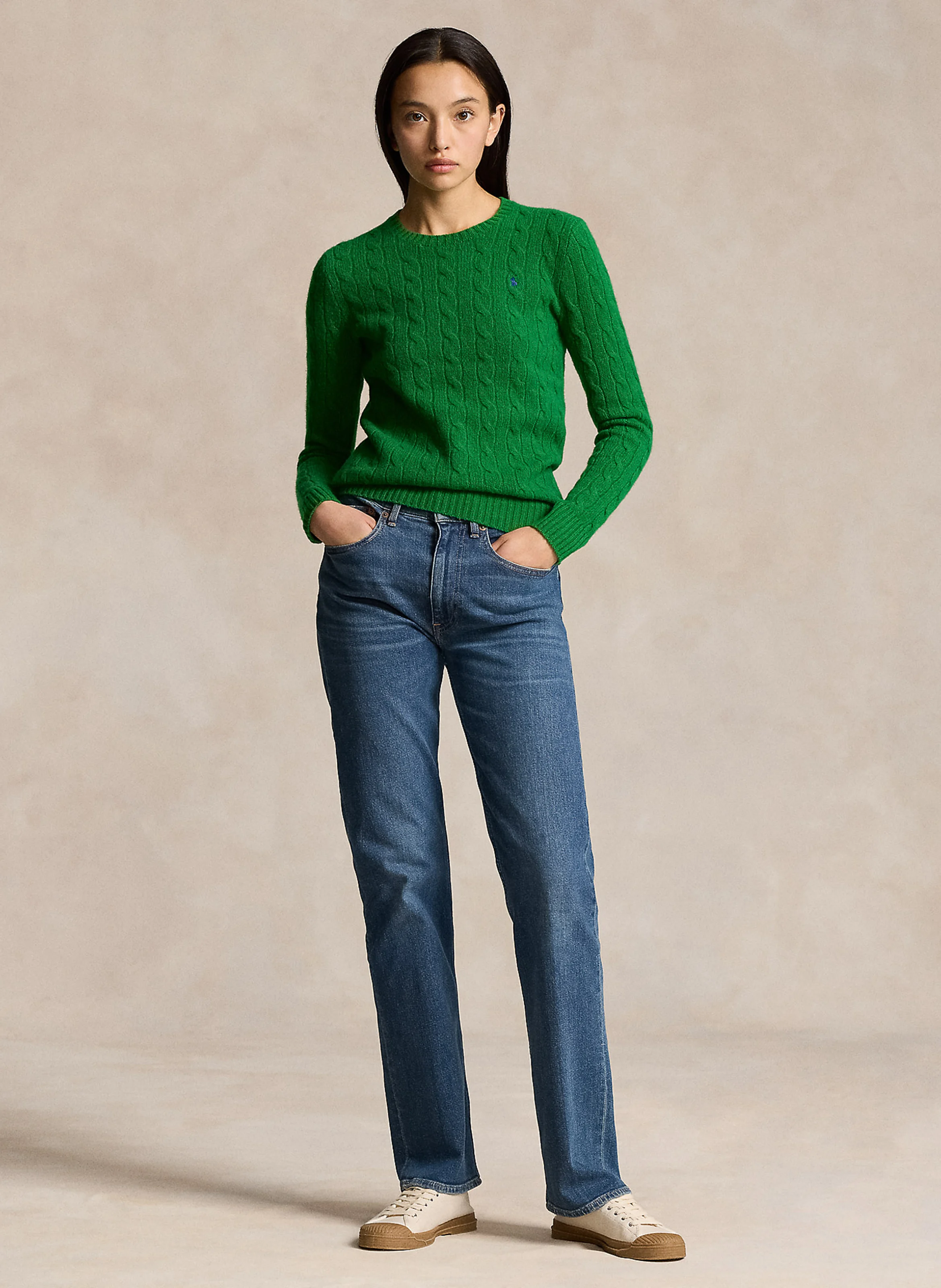 Pull col rond en laine et cachemire | Vert