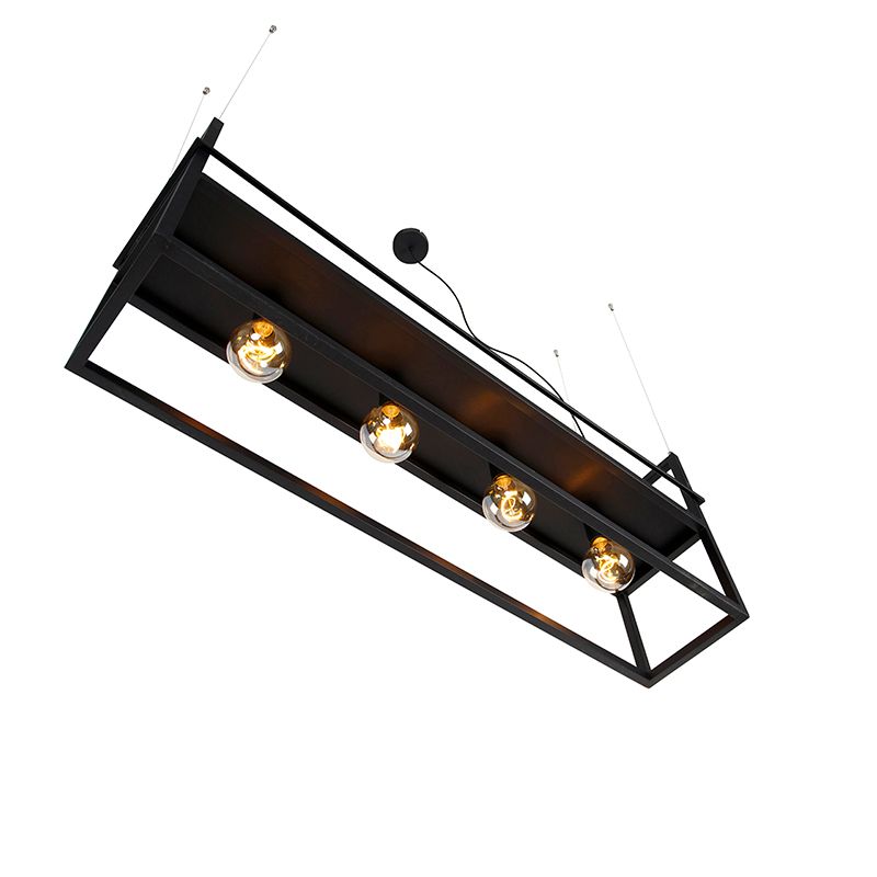 Industriële hanglamp zwart met rek large 4-lichts - Cage Rack
