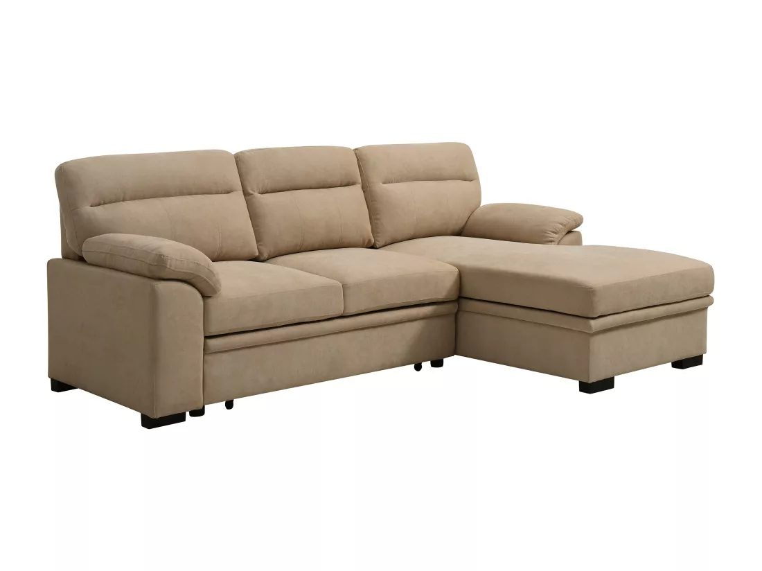 Canapé d'angle droit convertible en tissu beige ULENIO