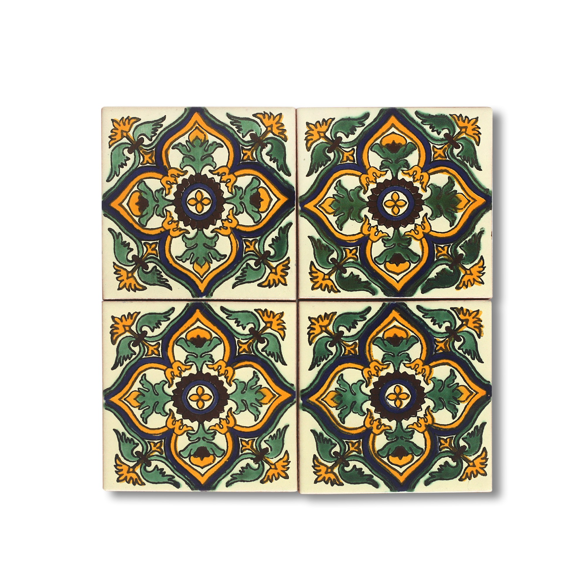 Kachel 'Tampico', grün, gelb, blau, T 10 cm, B 10 cm, H 0,5 cm von fischer's lagerhaus