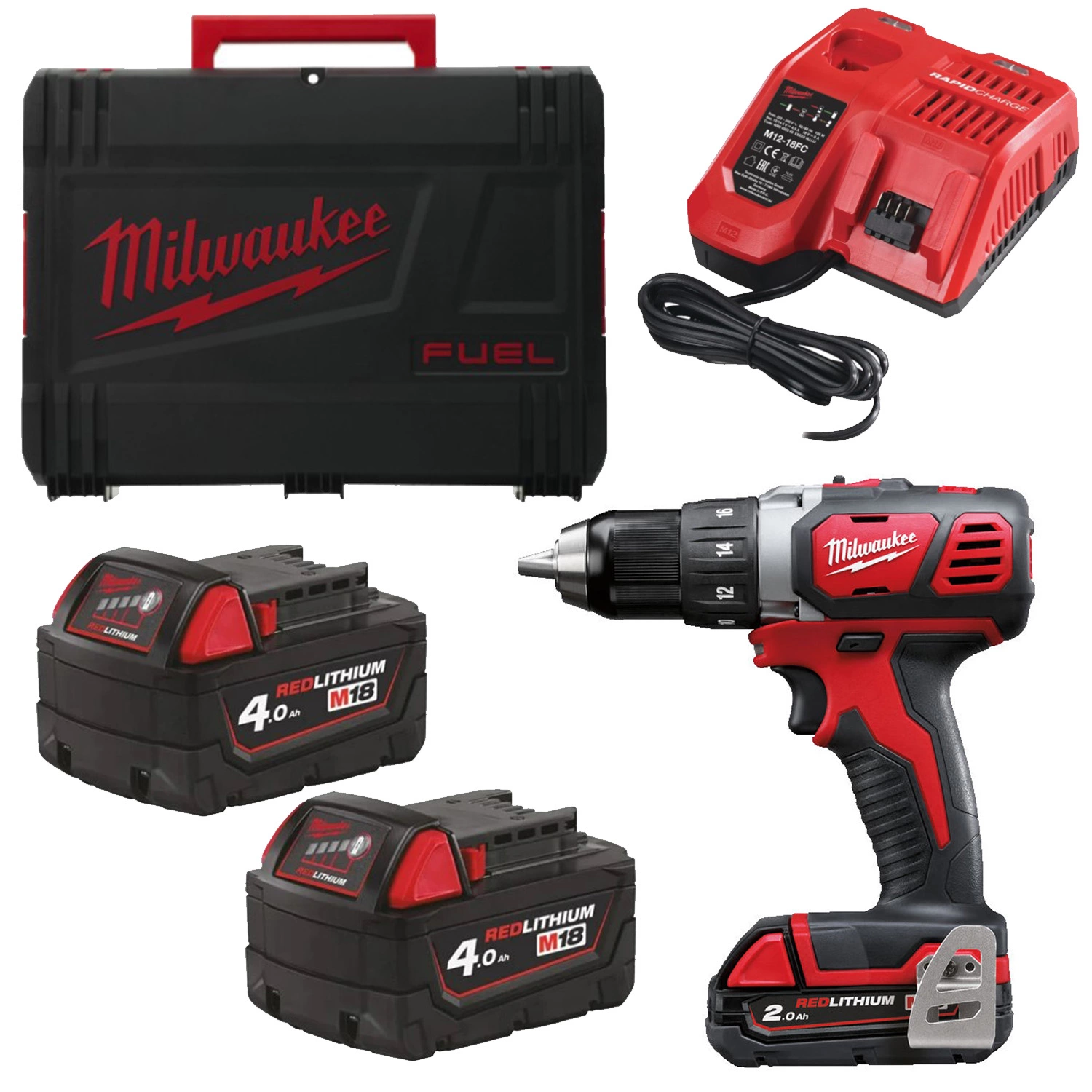 Milwaukee M18 BDD-202C 18V Li-Ion accu boor-/schroefmachine set (2x 2.0Ah accu) in koffer