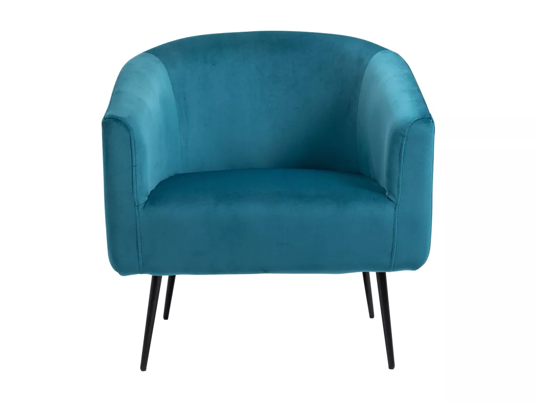 Fauteuil de salon en métal et velours bleu canard