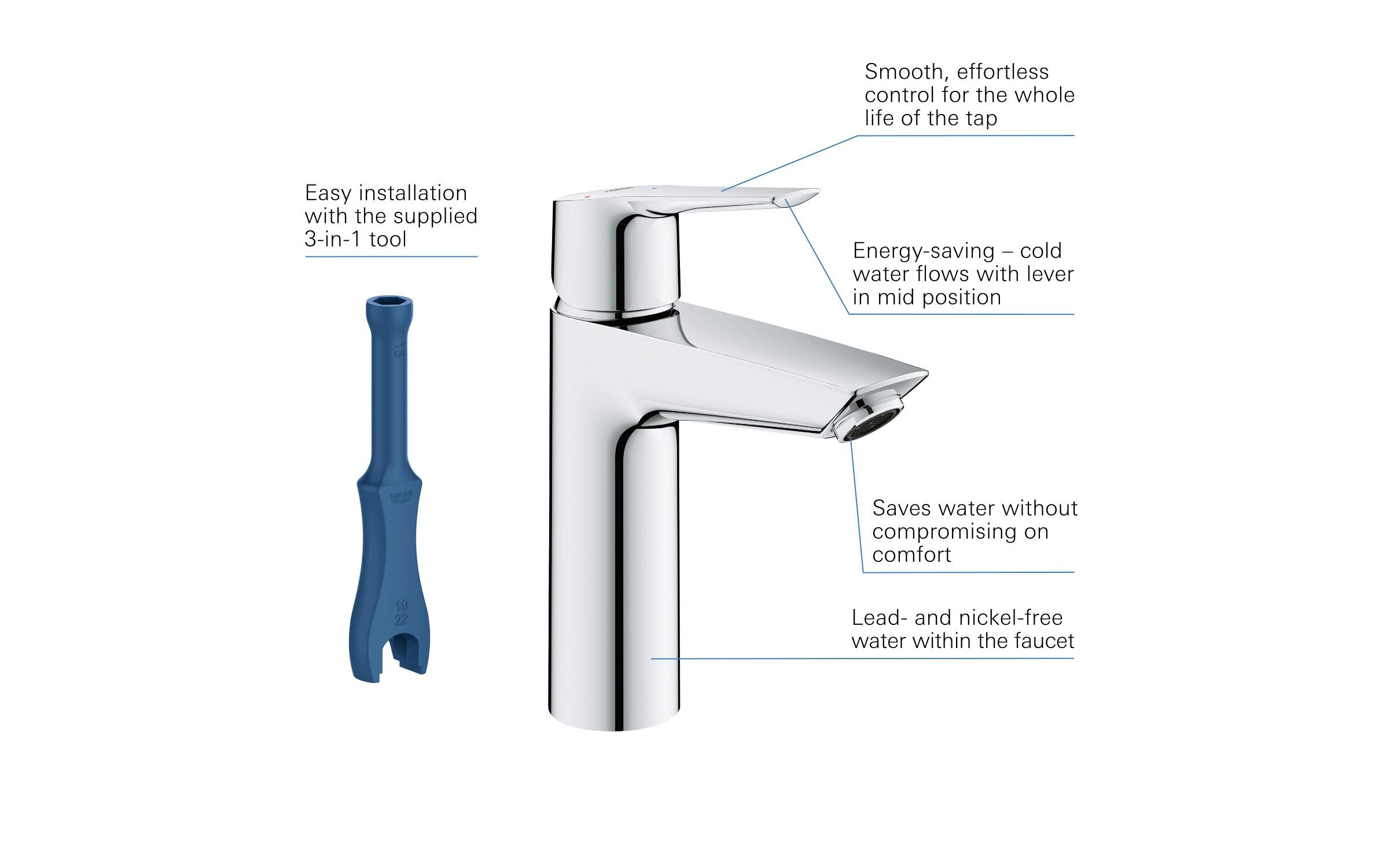 Lavaboarmatur QuickFix Start M-Size chromMit 3-in-1 QuickTool, Push-Open Ablauf, Mittelstellung kalt