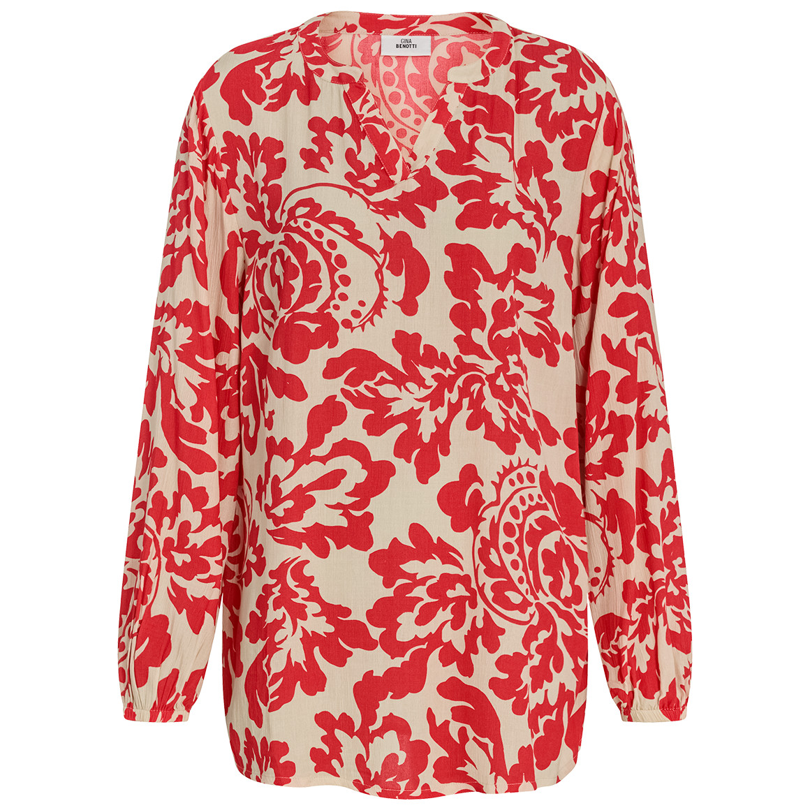 Gina Benotti Damen Bluse mit Ballonärmeln rot / cremeweiss
