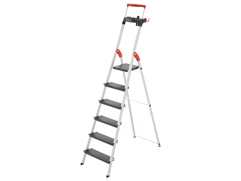 Hailo Bockleiter L100 TopLine 6 Stufen Alu-Sicherheits-Stehleiter mit Multifunktions-Schale