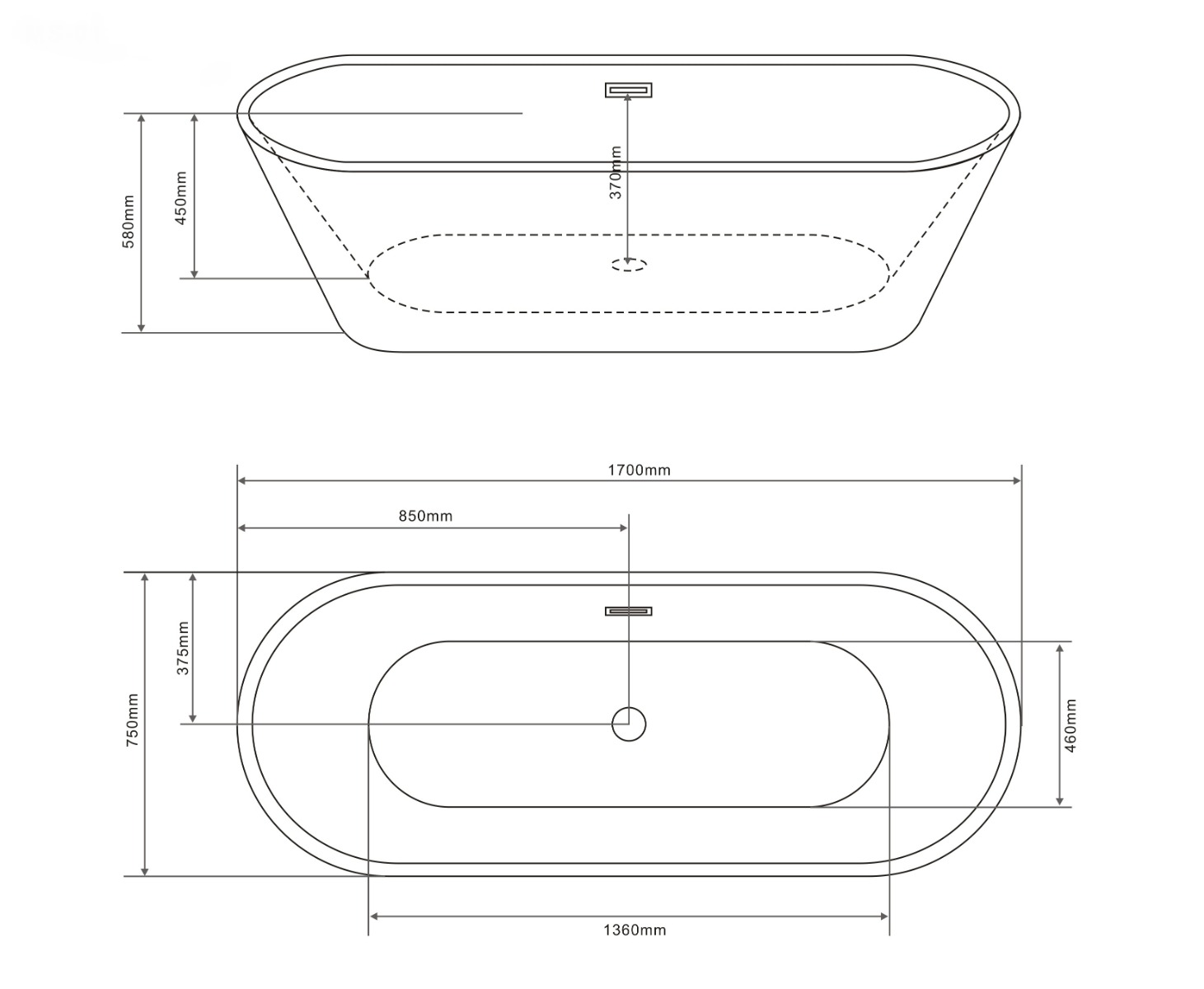 Badstuber York vrijstaand bad 170x75x58cm wit
